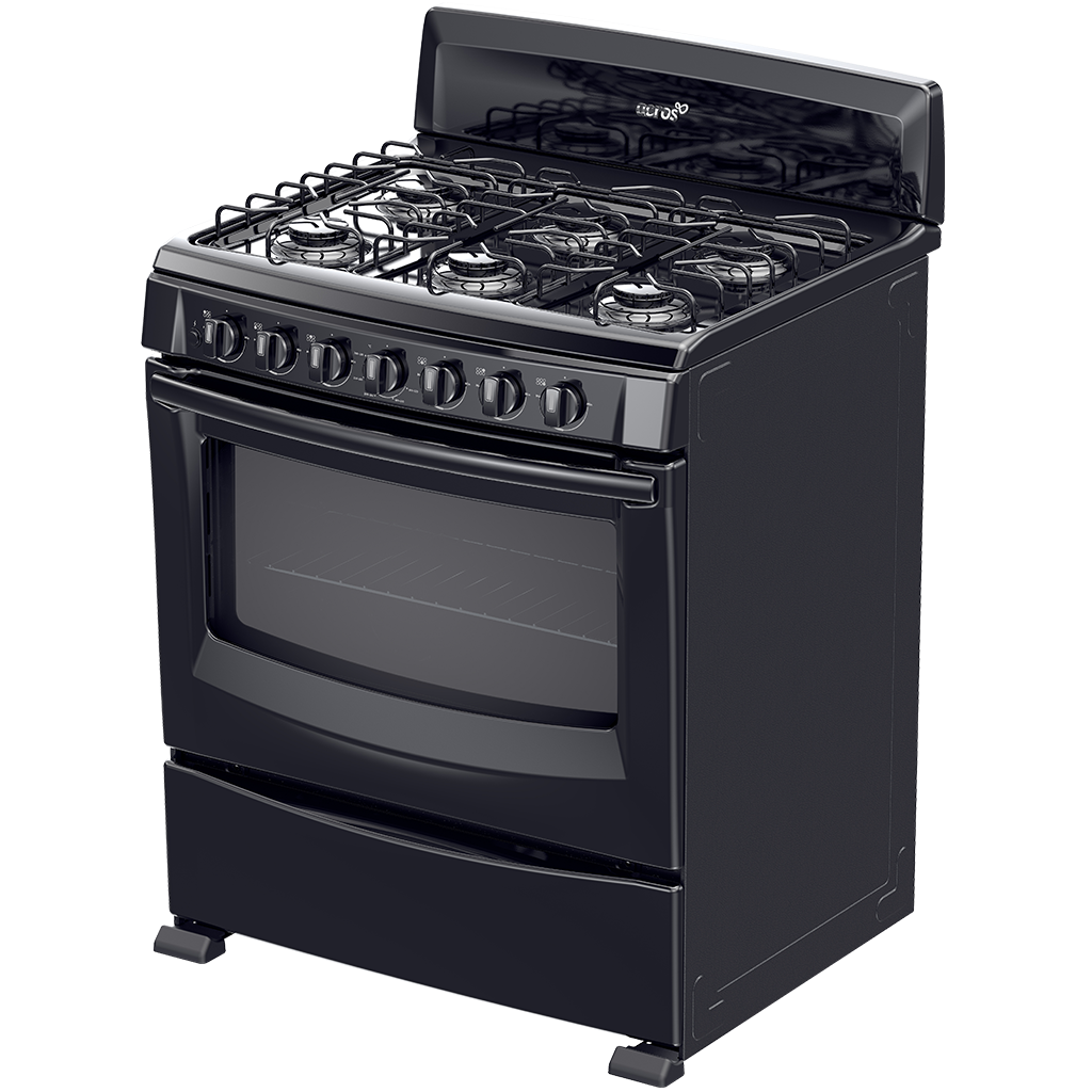 Estufa al piso 30 pulgadas en color negra 6 quemadores modelo AF5001Z marca Acros. Todas las estufas vienen preparadas para Gas LP. El cambio de espreas es gratuito por parte de Whirlpool.