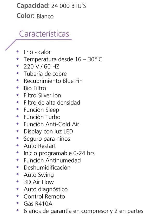 Minisplit Mabe alta eficiencia 2 tn 220v frio y calor