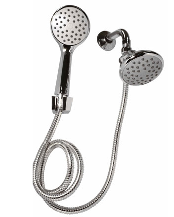 Regadera de teléfono redonda antisarro acabado cromo marca Rugo código 44TRC