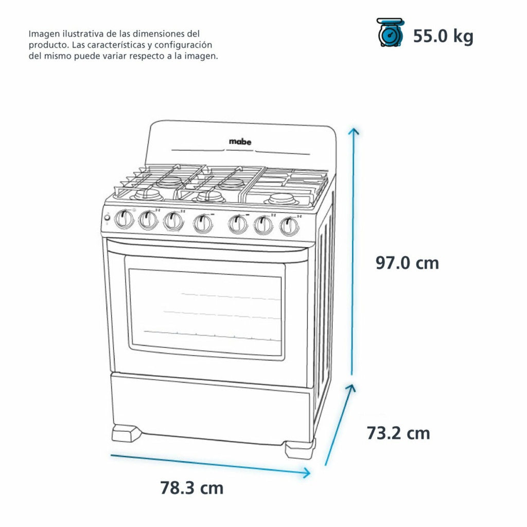 Estufa al piso color plata 6 quemadores modelo EM7646BSIS marca Mabe