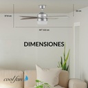 Ventilador Bela led 44" 1 luz (18w) c/ control remoto color niquel coolfan marca Estevez código 52202