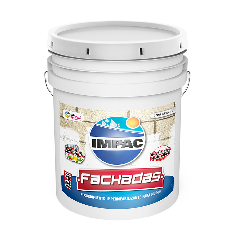 Impac fachadas 3 años recubrimiento acrílico elastomérico para impermeabilizar muros, cubeta 19 lts. marca impac código VCIIF03BL1