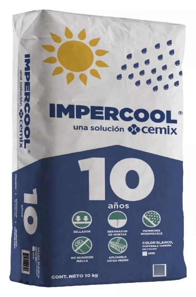 Impercool base cemento color blanco 10 kg marca Cemix código 33531