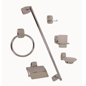 Juego de accesorios para baño acabado cromo marca Rugo código JE90C