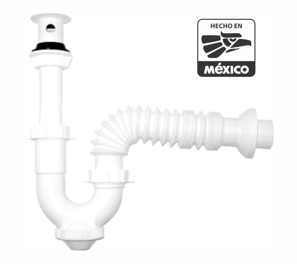 Cespol flexible de polipropileno c/registro p/lavabo marca Rugo código 29RF