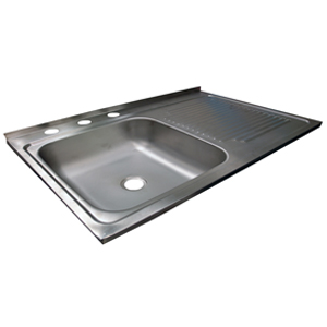 Tarja acero inoxidable escurridor derecho 75 x 48 cms profundidad 15 cm con respaldo marca Rugo código 9EDR