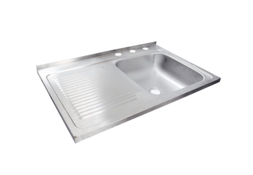 Tarja acero inoxidable escurridor izquierdo 75 x 48 cms profundidad 15 cm con respaldo marca Rugo código 9EIR