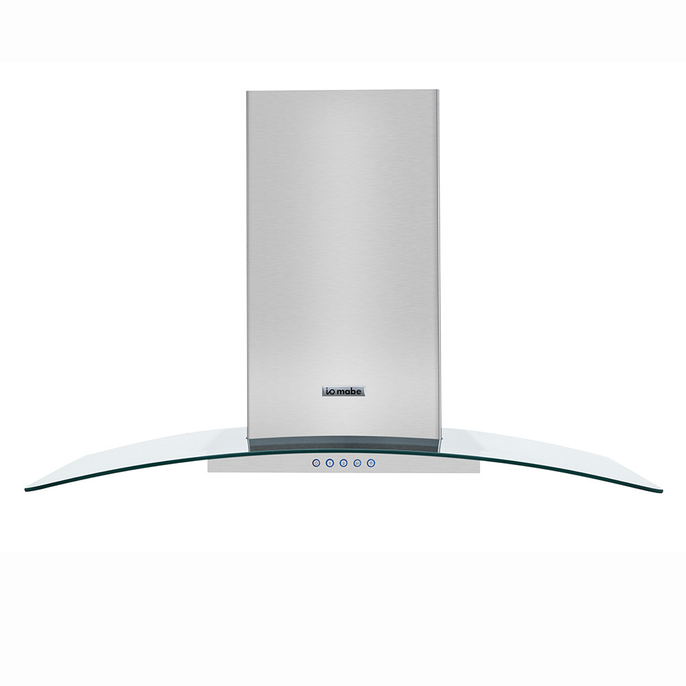 Campana de pared 90 cm de acero inoxidable vidrio curvo modelo IO9014CP3 marca IO Mabe