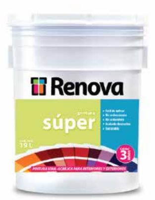 [VCPRESUBL1] Pintura renova super, pintura vinil acrilica calidad 3 años, de uso en interiores y exteriores, cubeta 19 lts. marca impac código VCPRESUBL1